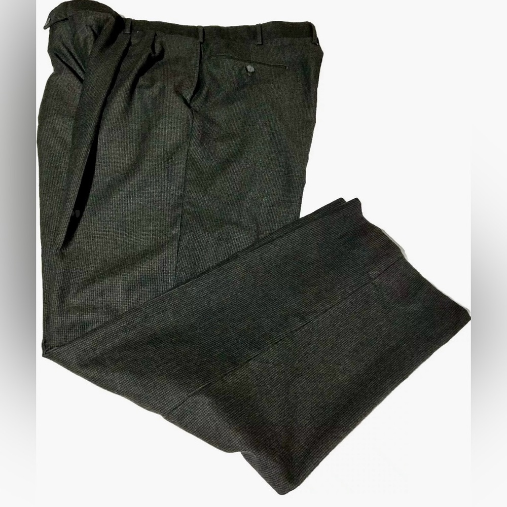 Jos.A.Bank Travelers Collection Mens Pleated Pants 40L Dark Grey Black 100% Wool